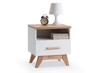 Szafki nocne - Stylowa Szafka Nocna Z Szufladą Do Modnej Sypialni Bjorg Bg15 Biały-Dąb - miniaturka - grafika 1
