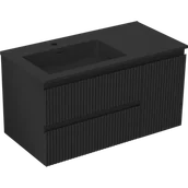 Szafki łazienkowe - Mexen Rivel szafka łazienkowa 90 cm z umywalką Otis lewą, 2S, 1D, ryflowana, czarna mat - 91A23-09047-3-BBFFF71-W18L71 - miniaturka - grafika 1