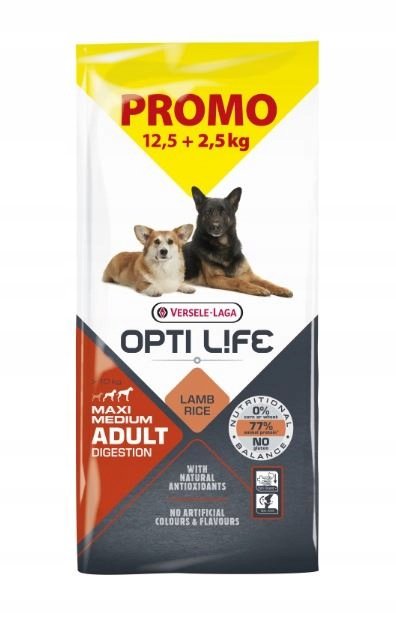 VERSELE-LAGA Opti Life Adult Digestion Medium&Maxi 12,5kg + 2,5kg GRATIS