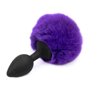Korki analne - AfterDark Butt Plug with Pompon Black/Purple Size S - grafika 1