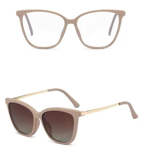 Damskie kocie okulary do komputera z nakładką przeciwsłoneczną Clip-on 2594-2 - Okulary korekcyjne, oprawki, szkła - miniaturka - grafika 1