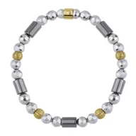 Bransoletki - Damska bransoletka srebrne kulki hematytu i złote koraliki - Manoki - miniaturka - grafika 1