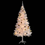 Choinki - vidaXL vidaXL Sztuczna choinka z bombkami i lampkami LED, biała, 180 cm - miniaturka - grafika 1