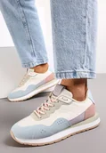 Sneakersy damskie - Biało-Niebieskie Sneakersy Zdobione Wstawkami z Imitacji Skóry Fayela - miniaturka - grafika 1