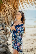 Szlafroki damskie - Szlafrok Edna Granatowy wzór - miniaturka - grafika 1