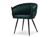 Krzesła - Stylowe Krzesło Kubełkowe Rosa Pleciony Ciemna Zieleń Czarny - miniaturka - grafika 1