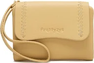 Portfele - Mały portfel z haftem z kieszenią i paskiem na rękę dla kobiet suwak żółty - miniaturka - grafika 1