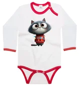 Body dla niemowląt - Body dziecięce Szary Kot Z Lampkami Choinkowymi Śmieszna Mina Święta 74/80 - miniaturka - grafika 1