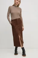 Spódnice - Pepe Jeans spódnica sztruksowa CISSY kolor brązowy midi prosta PL901153 - miniaturka - grafika 1