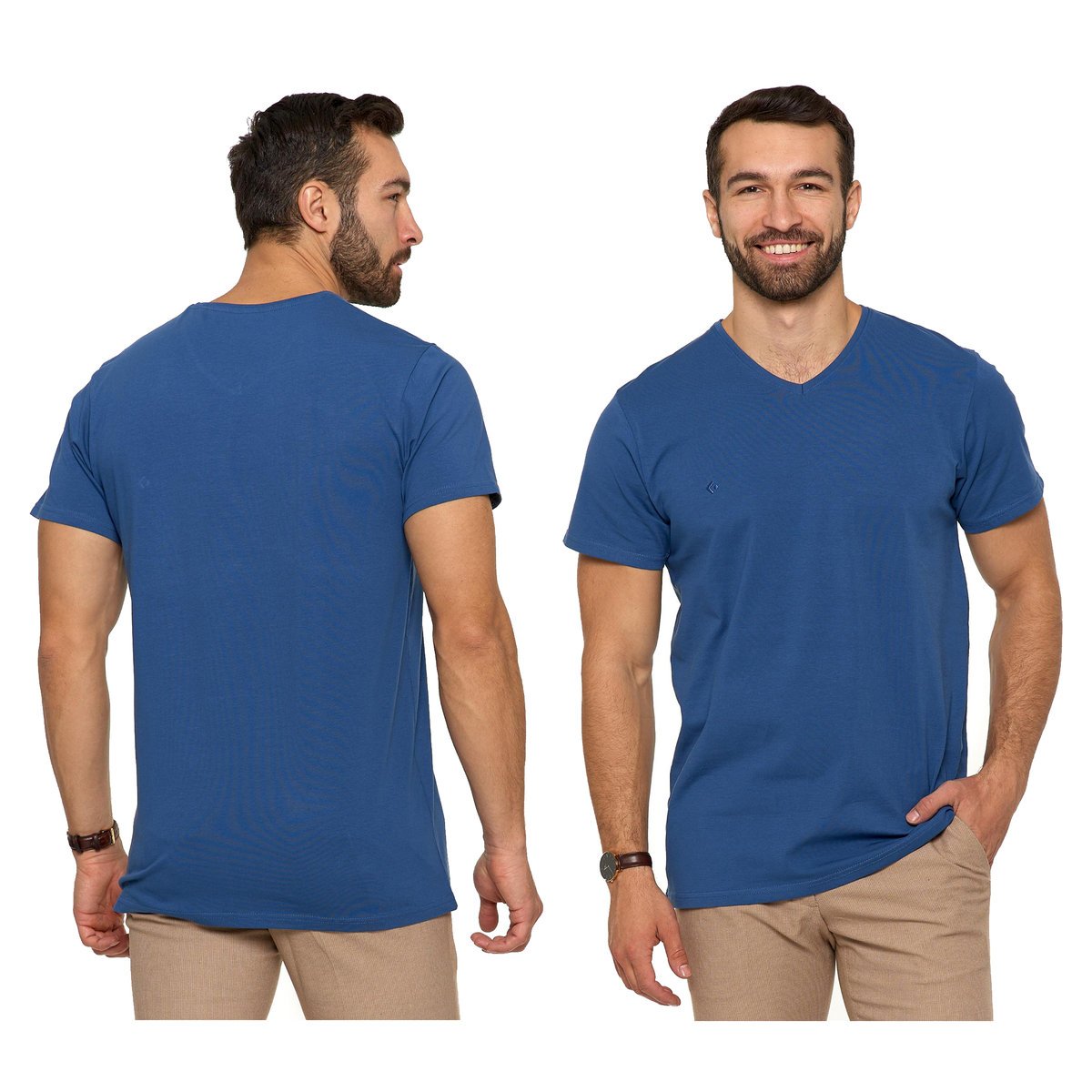 Niebieska Koszulka Męska T-shirt Serek Slim Fit r. M