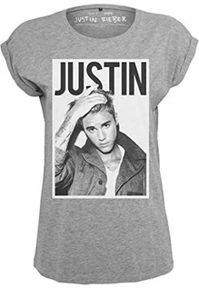 Koszulki i topy damskie - Mister Tee koszulka z krótkim rękawem, damska, motyw: Justin Bieber, szary, XS MT364 - grafika 1
