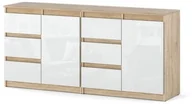 Komody - Komoda Do Salonu Pojemna Duża Sypialni 6 Szuflad Dąb Sonoma Biały Połysk - miniaturka - grafika 1