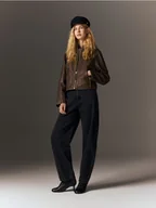 Moda i Uroda OUTLET - Reserved - Skórzana kurtka ze stójką - brązowy - miniaturka - grafika 1