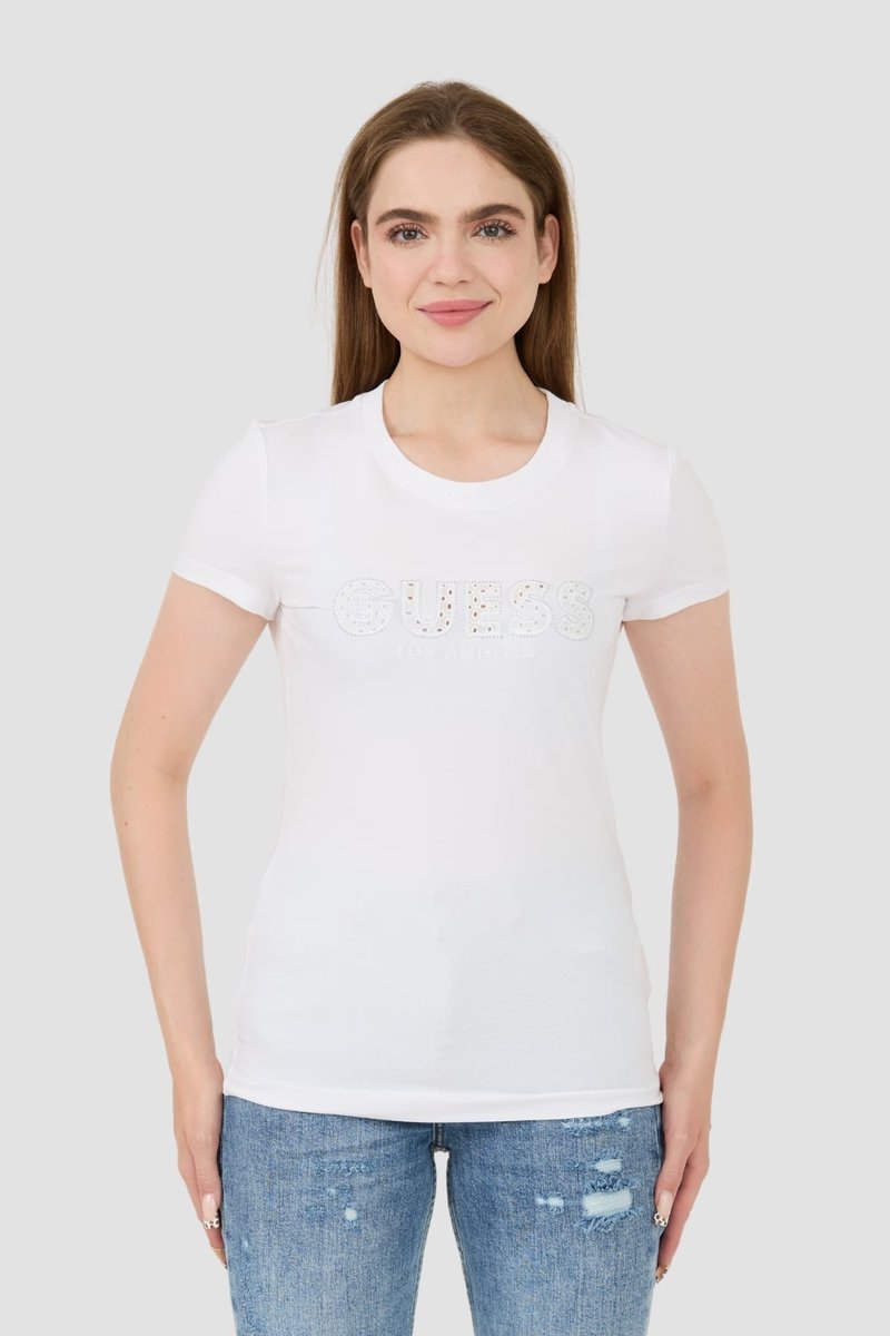GUESS Biały damski t-shirt Sangallo Tee M