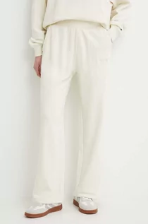 Spodnie damskie - Tommy Hilfiger spodnie dresowe bawełniane kolor beżowy gładkie WW0WW41573 - grafika 1