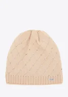 Czapki damskie - Czapka damska z ozdobnymi cyrkonami beżowa - miniaturka - grafika 1