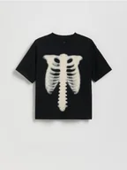 Koszulki dla chłopców - Reserved - Bawełniany t-shirt oversize - czarny - miniaturka - grafika 1