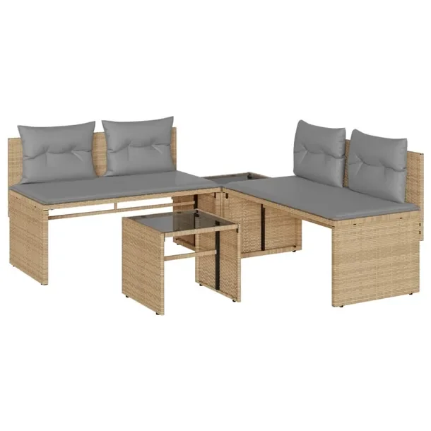 Beżowy zestaw wypoczynkowy z rattanu PE, 2-osobowa sofa 110 x 57 x 72 cm