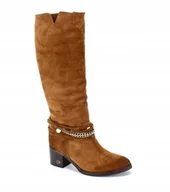 Kozaki damskie - Kozaki Carinii B5311-J50 Rudy skóra zamszowa klocek r.38 - miniaturka - grafika 1