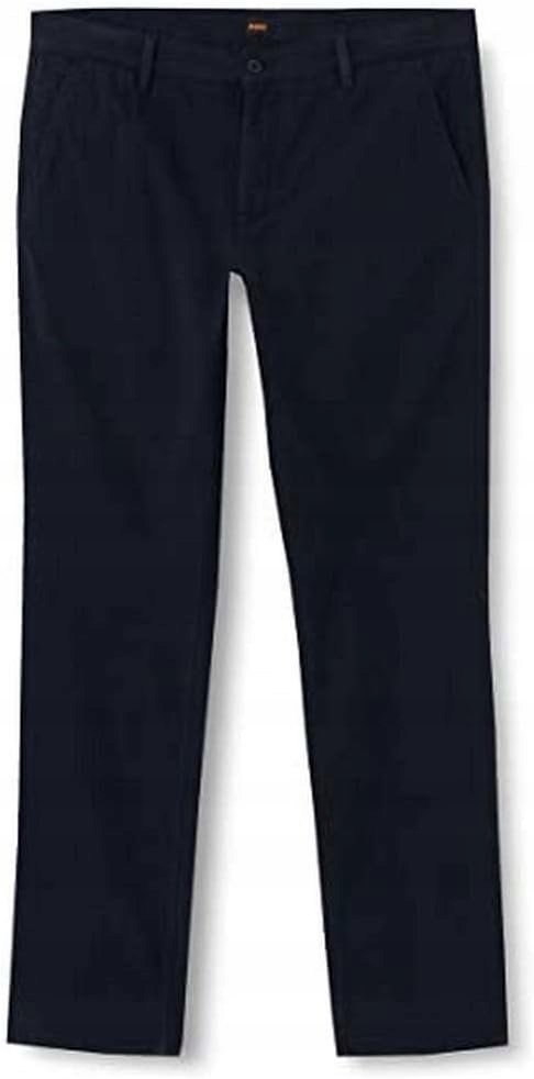 BOSS GRANATOWE PROSTE SPODNIE CASUAL BAWEŁNA ELASTAN 34/32 6FA