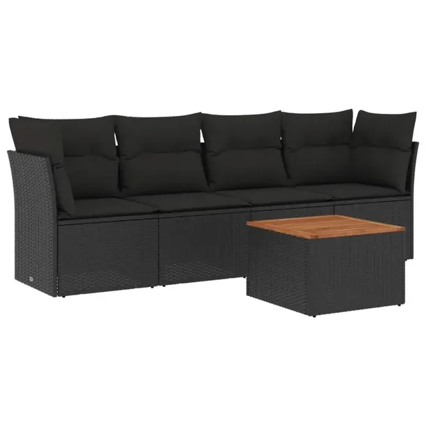 Zestaw Wypoczynkowy Rattan PE 5-osobowy, Czarny, 62x62x69 cm