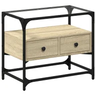 Szafki RTV - vidaXL Szafka pod TV ze szklanym blatem dąb sonoma 60x35x51 cm materiał drewnopochodny - miniaturka - grafika 1