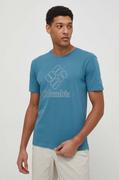 Koszulki męskie - Columbia t-shirt sportowy Pacific Crossing II kolor turkusowy z nadrukiem - miniaturka - grafika 1