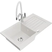 Zlewozmywaki z baterią - Mexen Pablo zlewozmywak granitowy 1-komorowy z ociekaczem i baterią kuchenną Duo, biały - miniaturka - grafika 1