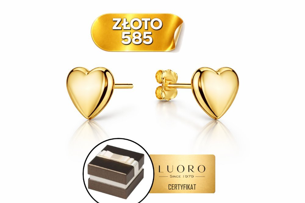 KOLCZYKI ZŁOTE 585 14K SERCA DUŻE LEKKIE SZTYFT 10 MM PREZENT