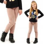 Legginsy - Legginsy dziewczęce Welurowe Elastyczne Spodnie Getry Welur Pudrowy Róż 140 - miniaturka - grafika 1