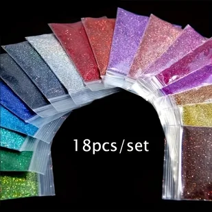 TEMU 18 Sztuk/zestaw Holograficzny Brokat Do Odlewu Smoli, Idealny Do Stworzenia Błyszczących Rękodzieł Plastikowych, Biżuterii DIY, Nakładek Na - Rękodzieło - miniaturka - grafika 1