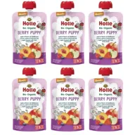 Desery dla dzieci - Holle Mus Jagodowy piesek Jabłko i brzoskwinia z owocami leśnymi od 8 miesiąca zestaw 6 x 100 g Bio - miniaturka - grafika 1