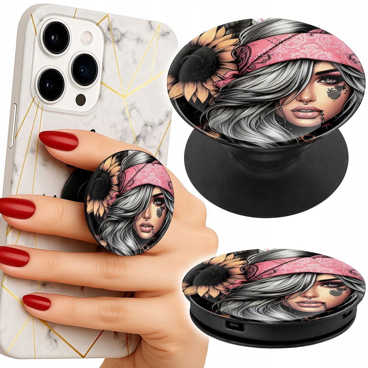 Uchwyt do telefonu Popsocket na palce/stojak KOBIETA Z TATUAŻEM