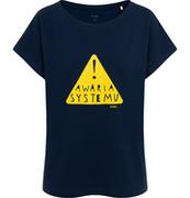 Koszulki i topy damskie - T-shirt damski z napisem awaria systemu, granatowy - miniaturka - grafika 1