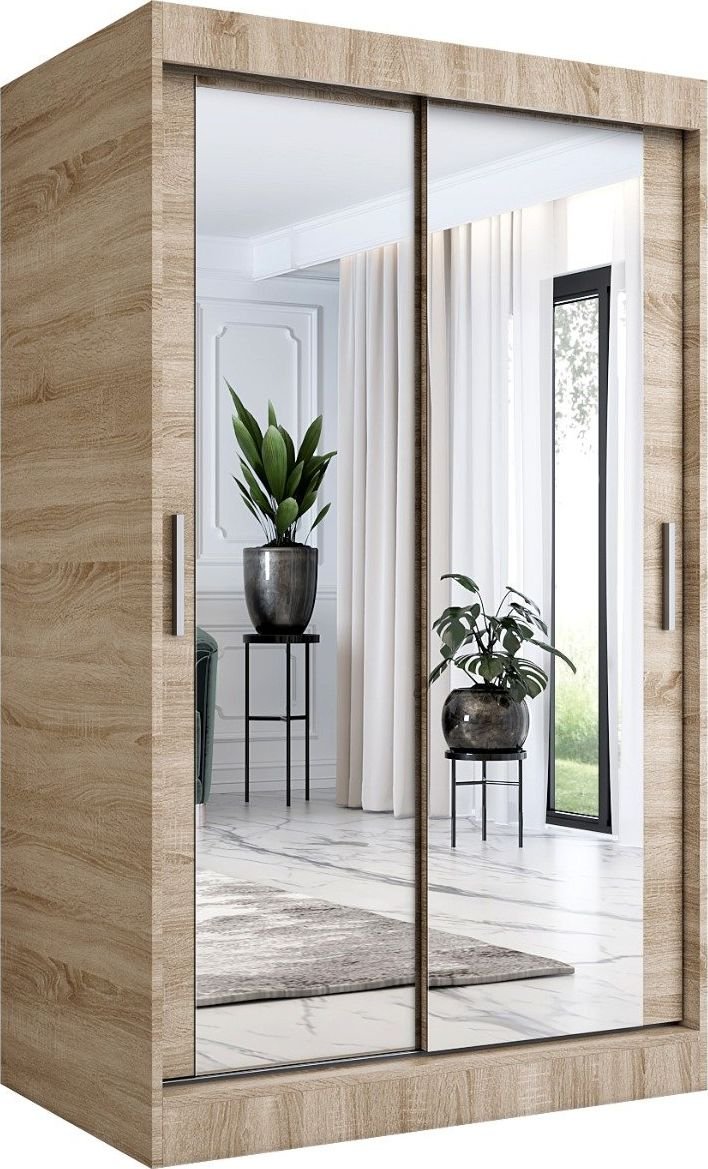 MKPOL Szafa przesuwna MODUO COMFORT 120 dąb sonoma z dwoma lustrami