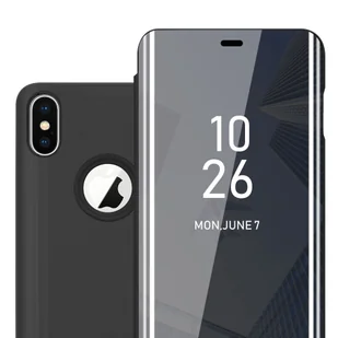 Etui Cadorabo kompatybilne z Apple iPhone XS MAX w kolorze TURMALINE BLACK - Etui ochronne z lustrzanym odbiciem Clear View - Ultra cienkie etui z funkcją podstawki 360 stopni w stylu klapki książki - Etui i futerały do telefonów - miniaturka - grafika 1