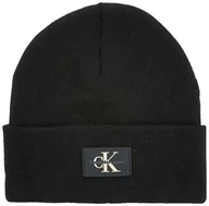 Czapki damskie - Calvin Klein Męska czapka z dzianiny Monologo Patch bez żeber, czarna, jeden rozmiar, Czarny, Rozmiar uniwersalny - miniaturka - grafika 1