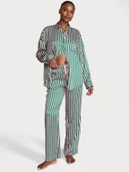 Piżamy damskie - Victoria's Secret Piżama satynowa z długimi rękawami Signature Oversized - miniaturka - grafika 1