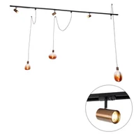 Lampy sufitowe - QAZQA 1-fazowy system szynowy z 3 reflektorami i lampami wiszącymi w kolorze ciemnego brązu - Cavalux Jeana - miniaturka - grafika 1