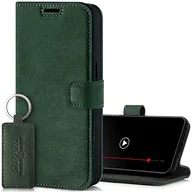Etui i futerały do telefonów - SURAZO Etui na telefon komórkowy Samsung Galaxy A55 ze skóry – składane etui ochronne z prawdziwej skóry [magnes, przegródka na karty, ochrona RFID, funkcja stojaka] etui z klapką (ciemnozielone) - miniaturka - grafika 1