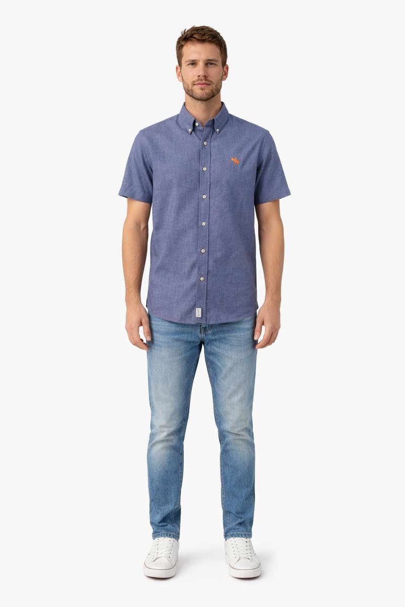 ABERCROMBIE & FITCH NIEBIESKA KOSZULA LEN KRÓTKI RĘKAW XL 1I3A