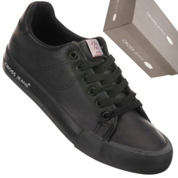 Cross Jeans JJ2R4054 czarne trampki damskie z ekoskóry, niskie sportowe