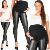 Spodnie ciążowe - Leginsy Ciążowe Latex Legginsy Z Panelem Ekoskóra - miniaturka - grafika 1