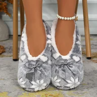 Kapcie damskie - TEMU Damskie Zimowe Kapcie z Pluszem na Zamek z Kokardką i Wzorem /Płatka Śniegu – Miękkie Różowe/Białe/Szare Buty Domowe, Antypoślizgowa Podeszwa, - miniaturka - grafika 1