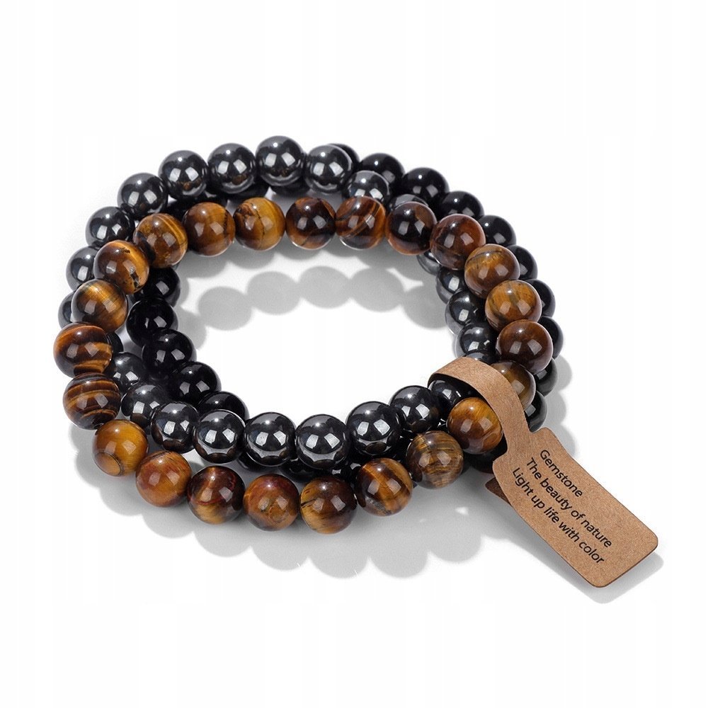 Zestaw 3 x Bransoletki Kamień Tygrysie Oko Hematyt Czarny Onyks 8 mm