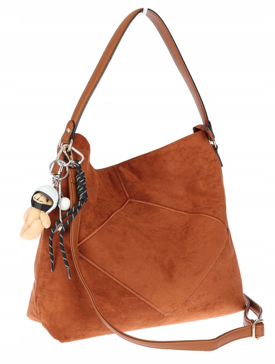 Torebka Damska shopper zamszowa torebka worek włoska marka 8251 Brązowa