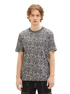 TOM TAILOR Denim Męski T-shirt z wzorem palmy, 32140 - Black Outlines Palm Print, S - Koszulki męskie - miniaturka - grafika 1