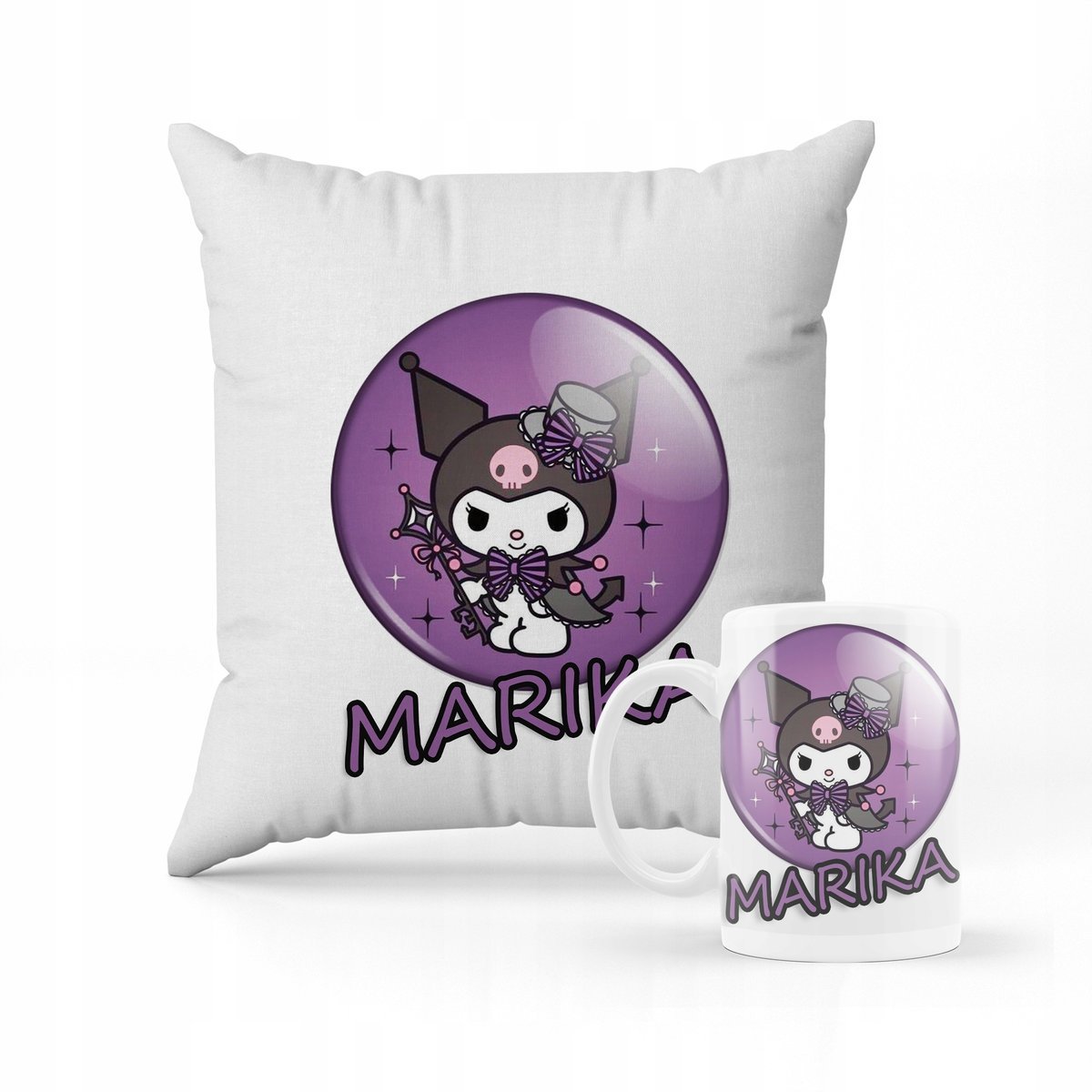 ZESTAW PODUSZKA + KUBEK PREZENT DLA DZIECKA KUROMI HELLO KITTY + IMIĘ #17