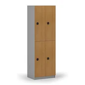 Szafki biurowe - Drewniana szafka skrytkowa, 4 schowki, zamek kodowy, szary/buk - miniaturka - grafika 1