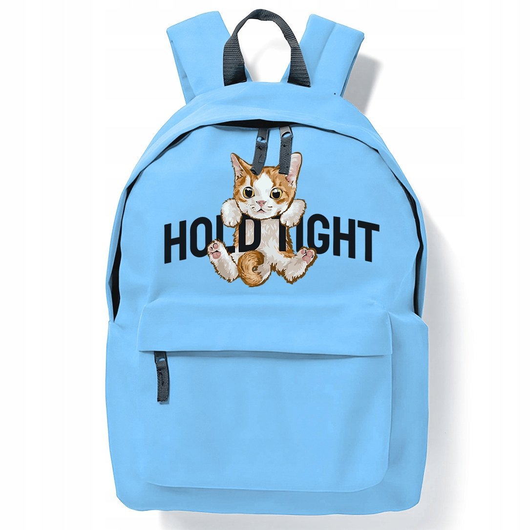 Plecak Niebieski Do Szkoły Na Wycieczkę HOLD TIGHT KOTEK Stylowe Modne Wzor